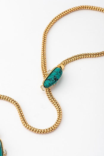 Gold Plated Turquoise Stone Rope Necklace