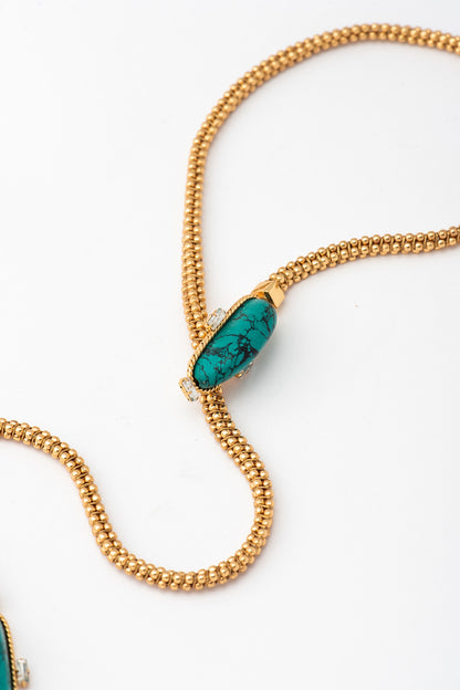 Gold Plated Turquoise Stone Rope Necklace