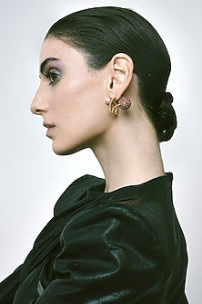 Gold Plated Pink Chaton Crystal & Faux Pearl Orb Hoop Earrings