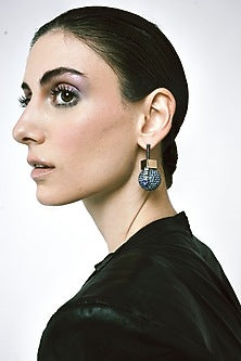 Gold Plated Blue Chaton Crystal & Cubic Zirconia Orb Lock Dangler Earrings