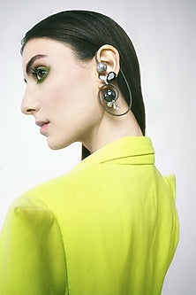 Gold Plated Grey Crystal & Faux Pearl Luna Earspread Earring