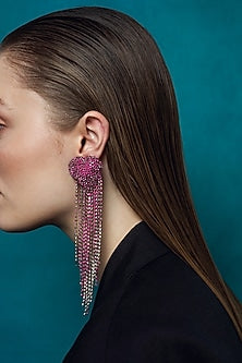 Silver Plated Pink Crystal Embellished Dangler Earrings