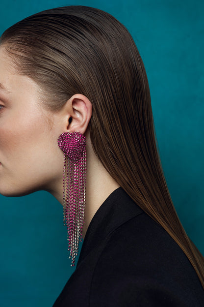 Silver Plated Pink Crystal Embellished Dangler Earrings