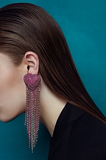 Silver Plated Pink Crystal Embellished Dangler Earrings
