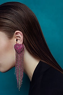 Silver Plated Pink Crystal Embellished Dangler Earrings
