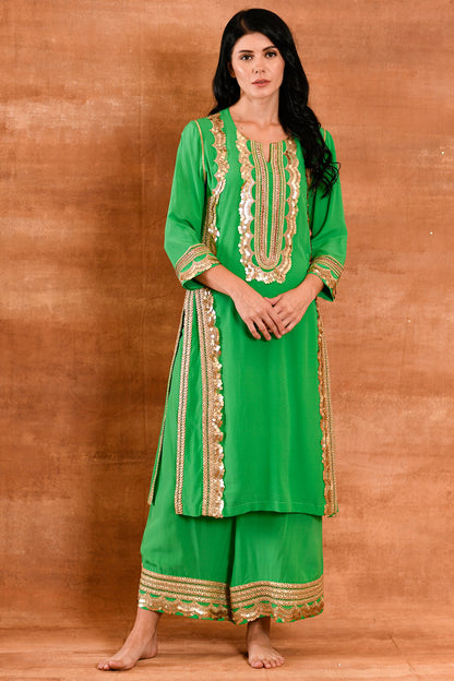 Spring Green Crepe Silk Kurta Set