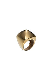 Gold Finish Dome Ring In Brass
