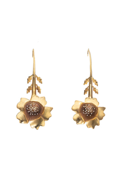 Gold Finish Floral Dangler Earrings