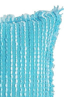 Turquoise Handwoven Acrylic Wool Cushion Cover With Fringes