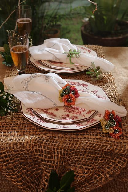 Floral Beaded Napkin Rings (Set of 4)
