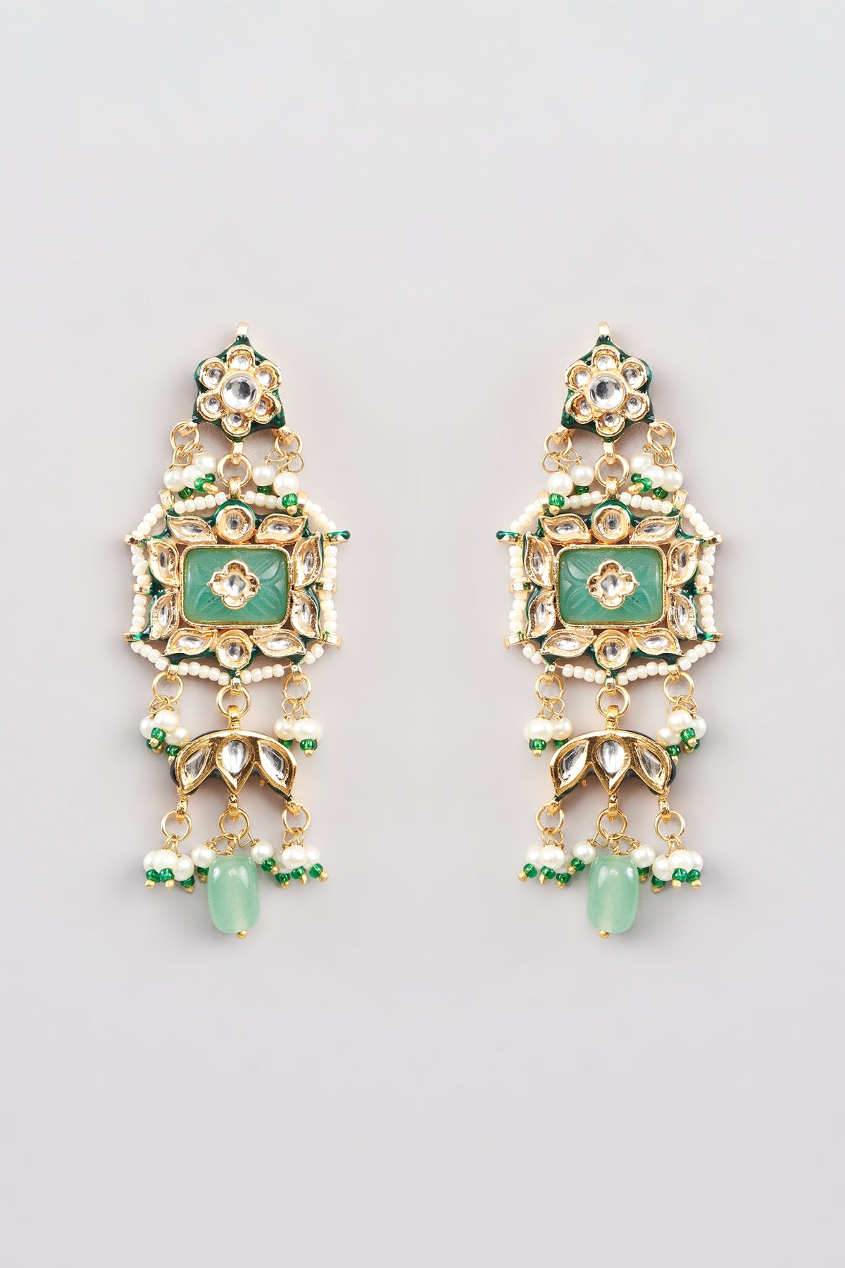 Gold Finish Green Kundan Polki Choker Necklace Set