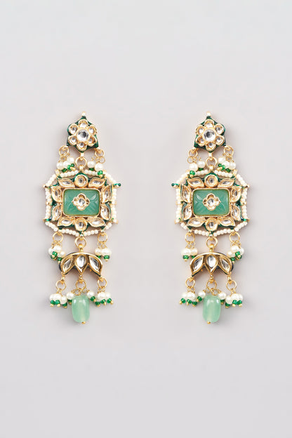 Gold Finish Green Kundan Polki Choker Necklace Set
