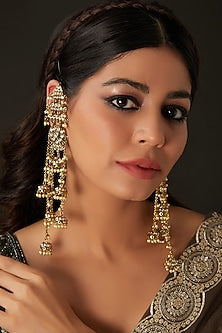 Gold Finish Kundan Polki Dangler Earrings