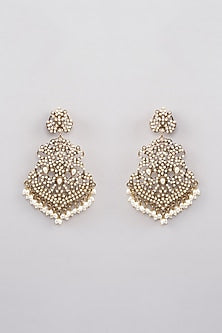 Gold Finish White Jadau Kundan Polki Chandbali Earrings