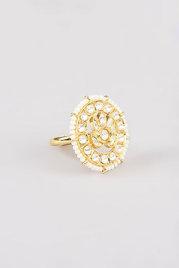 Gold Finish Kundan Polki Ring