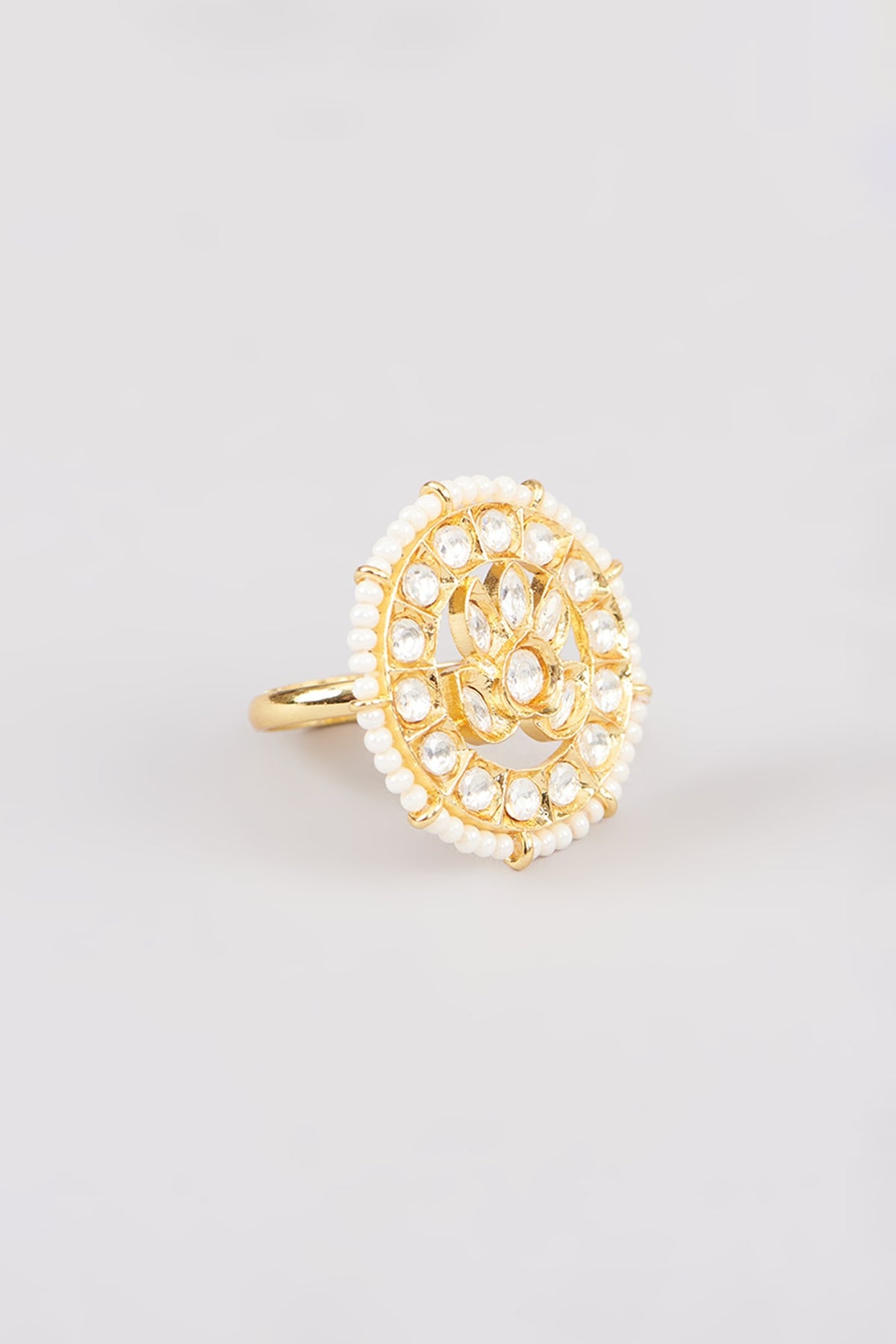 Gold Finish Kundan Polki Ring