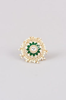 Gold Finish Green Kundan Polki Ring