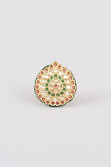 Gold Finish Multi-Colored Kundan Polki Ring