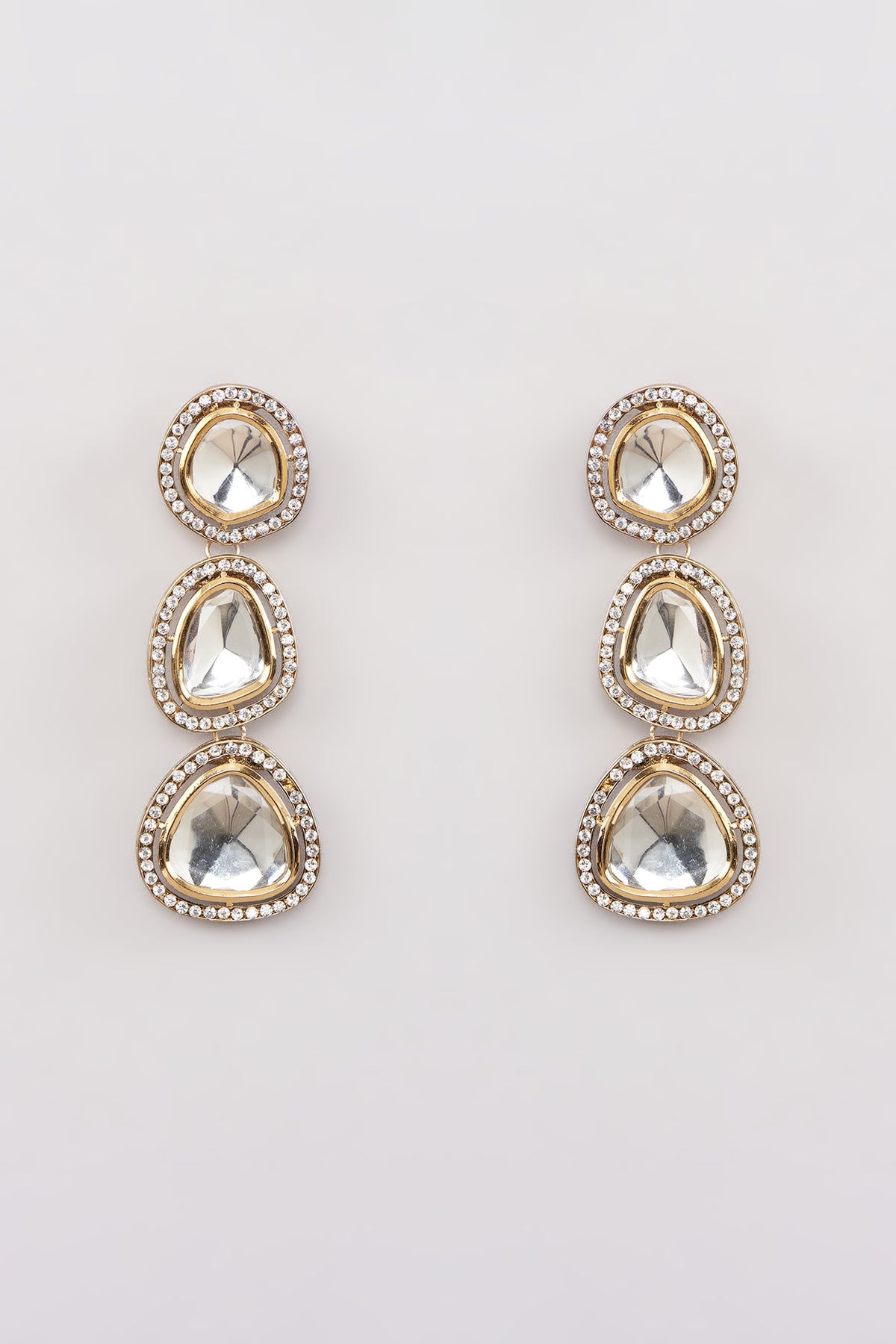 Gold Finish Kundan Polki Dangler Earrings