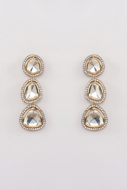 Gold Finish Kundan Polki Dangler Earrings