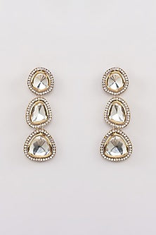 Gold Finish Kundan Polki Dangler Earrings