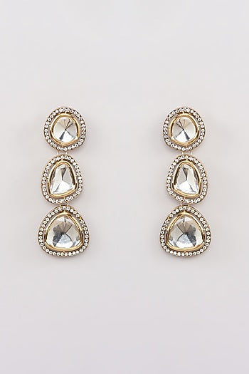Gold Finish Kundan Polki Dangler Earrings