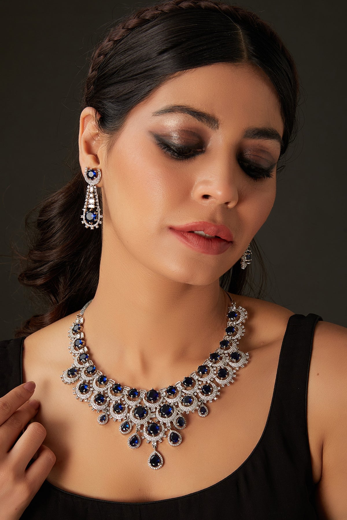 White Finish American Diamond Necklace Set