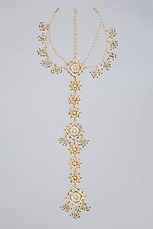 Gold Finish Kundan Polki Hair Braid Accessory