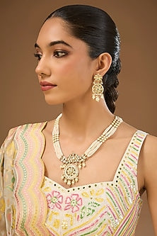 Gold Finish Pachi Kundan Polk Handcrafted Necklace Set