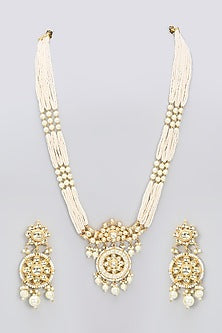 Gold Finish Pachi Kundan Polk Handcrafted Necklace Set