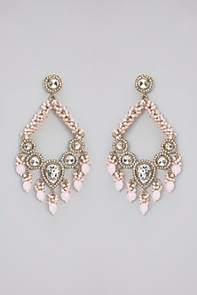Gold Finish Kundan Polki & Pink Beaded Handcrafted Dangler Earrings