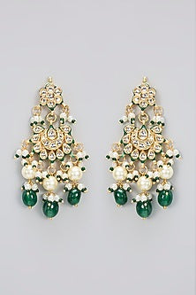 Gold Finish Kundan Polki & Green Carved Stone Handcrafted Choker Necklace Set