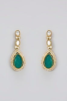 Gold Finish Kundan Polki & Green Doublet Stone Handcrafted Necklace Set