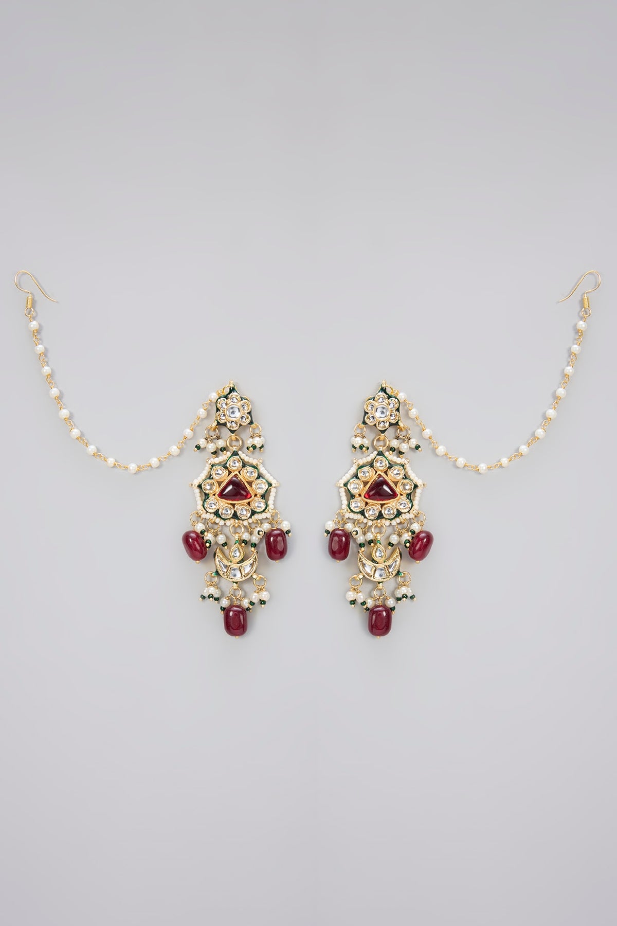 Gold Finish Kundan Polki & Red Beaded Handcrafted Dangler Earrings