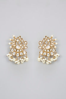 Gold Finish Kundan Polki & Pearl Handcrafted Stud Earrings