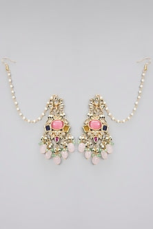 Gold Finish Kundan Polki & Pink Beaded Handcrafted Dangler Earrings