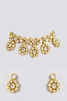 Gold Finish Kundan Polki Handcrafted Necklace Set