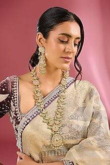 Gold Finish Kundan Polki Handcrafted Necklace Set