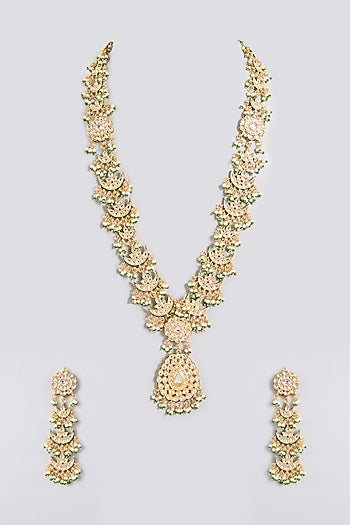 Gold Finish Kundan Polki Handcrafted Necklace Set