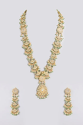 Gold Finish Kundan Polki Handcrafted Necklace Set