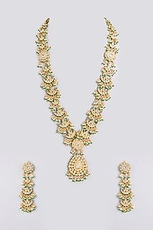 Gold Finish Kundan Polki Handcrafted Necklace Set