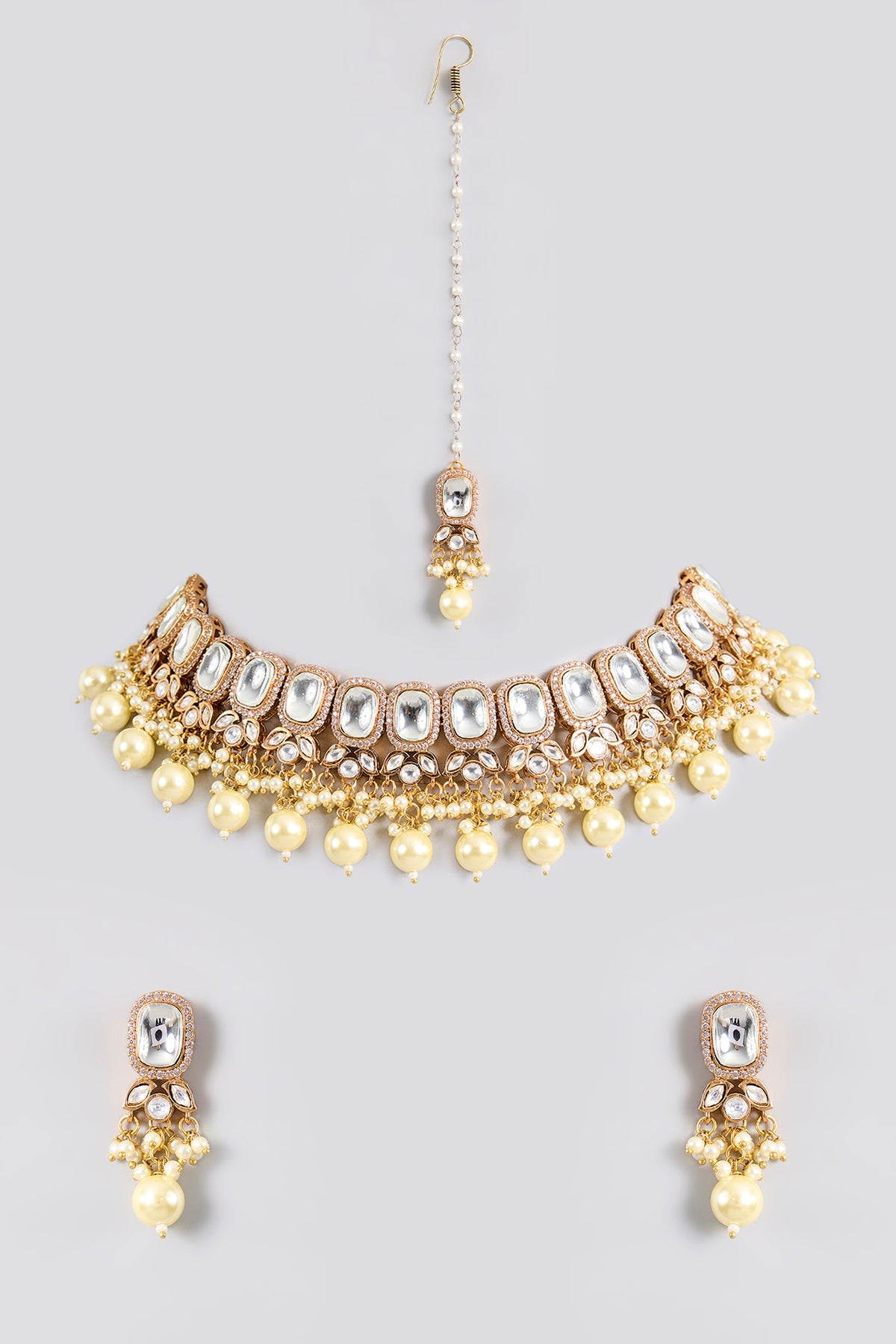 Gold Finish Kundan Polki Handcrafted Choker Necklace Set