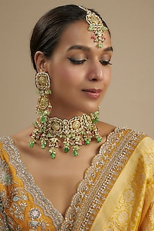 Gold Finish Kundan Polki Choker Necklace Set