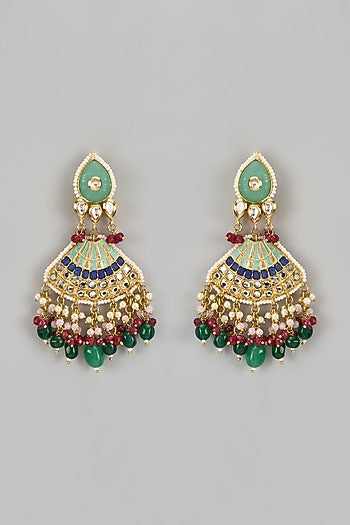 Gold Finish Kundan Polki Chandbali Dangler Earrings