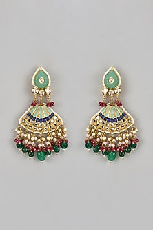 Gold Finish Kundan Polki Chandbali Dangler Earrings