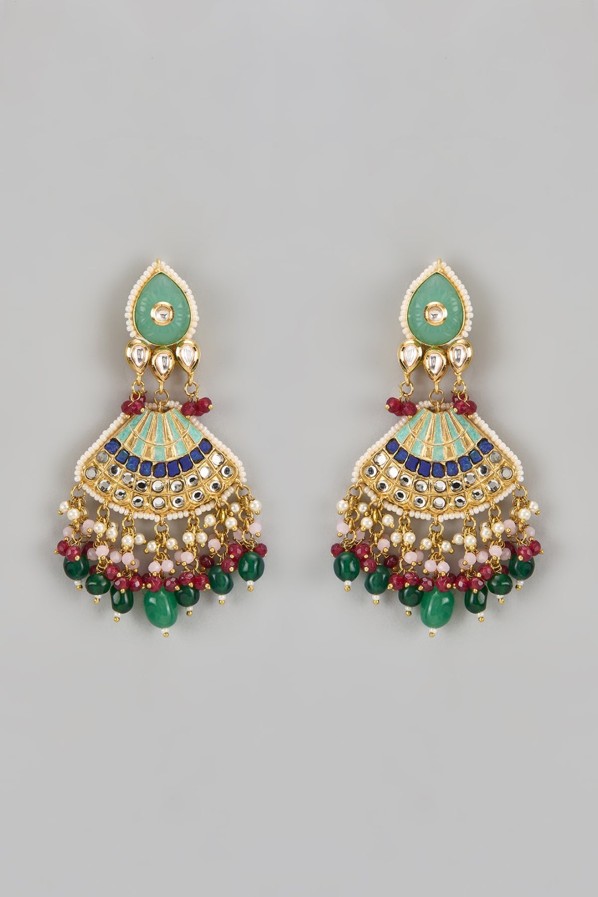 Gold Finish Kundan Polki Chandbali Dangler Earrings