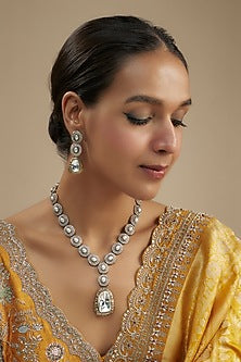 Gold Finish Kundan Polki Long Necklace Set