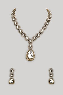 Gold Finish Kundan Polki Long Necklace Set