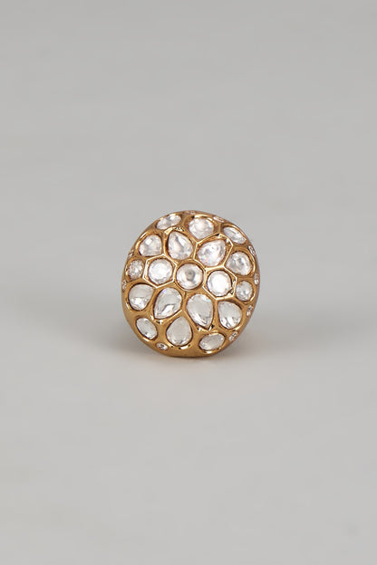 Gold Finish Kundan Polki Ring