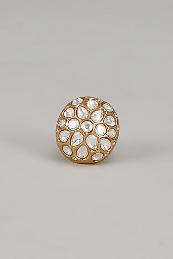 Gold Finish Kundan Polki Ring